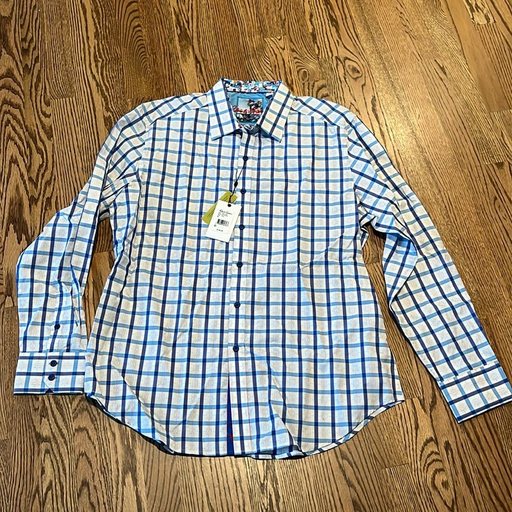NWT Robert Graham Men’s Classic Fit Dress Shirt XL HOLLISTER, blue